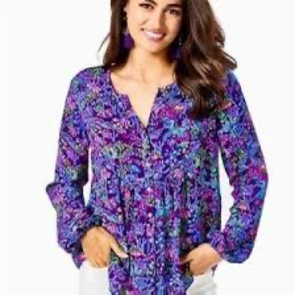 Lilly Pulitzer Purple Berry Hensley Button Up Blouse, size XS